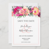 ピンクの水彩フローラ日付カードの保存 (正面)