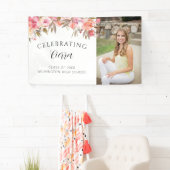 ピンクの水彩フローラ書道の卒業 横断幕 (インサイチュ)