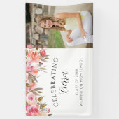 ピンクの水彩フローラ書道の卒業 横断幕 (縦)