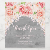 ピンクの水彩フローラ木製ベビーシャワーラベル ワインラベル (シングルラベル)