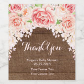 ピンクの水彩フローラ木製ベビーシャワーラベル ワインラベル (シングルラベル)