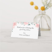 ピンクの水彩フローラ結婚コーナーと宴会 プレイスカード (裏面)