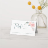 ピンクの水彩フローラ結婚コーナーと宴会 プレイスカード (正面)