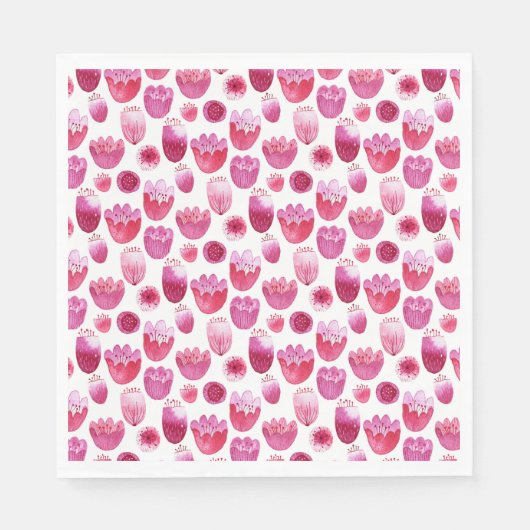 ピンクの水彩フローラ スタンダードランチョンナプキン (正面)