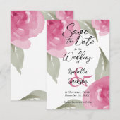 ピンクの水彩フローラ セーブザデート (正面/裏面)