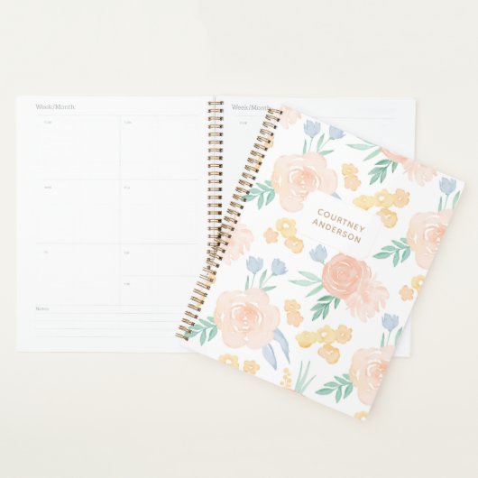 ピンクの水彩フローラ パーソナライズされた プランナー手帳 (ディスプレー)