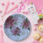 ピンクの水彩フローラ ペーパープレート (パーティー)