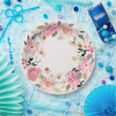 ピンクの水彩フローラ ペーパープレート (パーティー)