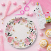 ピンクの水彩フローラ ペーパープレート (パーティー)