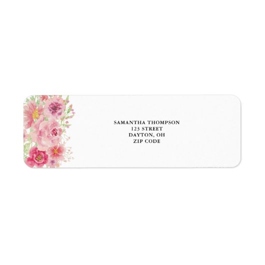 ピンクの水彩フローラ ラベル (正面)