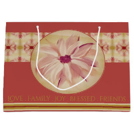 ピンクの水彩フローラ ラージペーパーバッグ