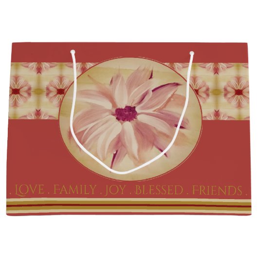 ピンクの水彩フローラ ラージペーパーバッグ (正面)