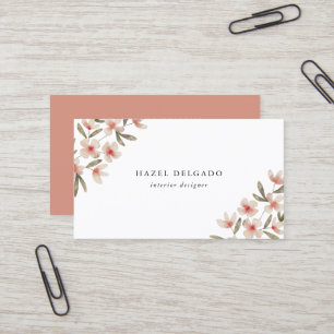 ピンクの水彩フローラ 名刺