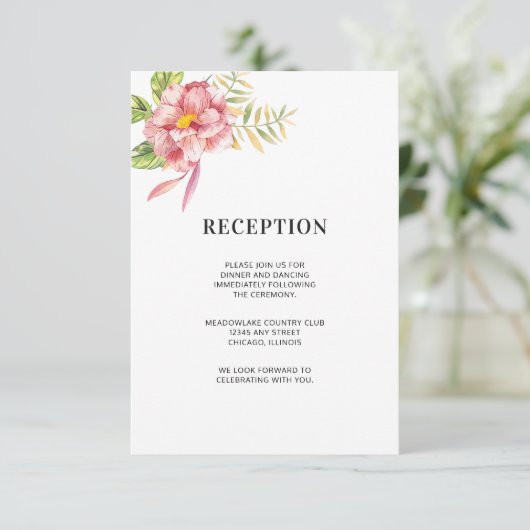 ピンクの水彩フローラ | 結婚披露宴 エンクロージャーカード (スタンド正面)