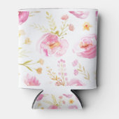 ピンクの水彩フローラ 缶クーラー (正面)