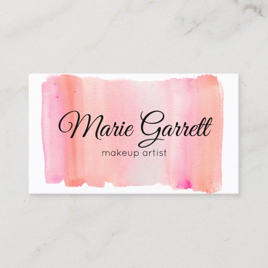 ピンクの水彩ブラシストローク 名刺 (正面)