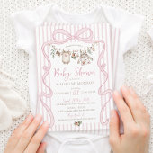 ピンクの水彩ボウの服飾り 赤ちゃん女の子のシャワー 招待状