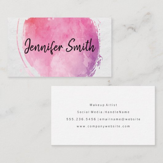 ピンクの水彩モノグラム |手書きスタイル 名刺 (正面/裏面)