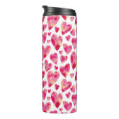 ピンクの水彩ラブハートパターン タンブラー (回転右)