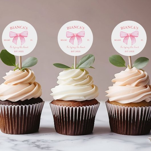 ピンクの水彩リボンブラッシュ ブライズメイドパーティー ラウンドシール