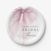 ピンクの水彩リボン ブライダルシャワー ペーパープレート (正面)