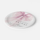 ピンクの水彩リボン ブライダルシャワー ペーパープレート (アングル)