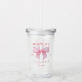 ピンクの水彩リボン ブラッシュ 花嫁の最後の夜 アクリルタンブラー (正面)