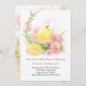 ピンクの水彩レモネードガールベイビーシャワー 招待状 (正面/裏面)