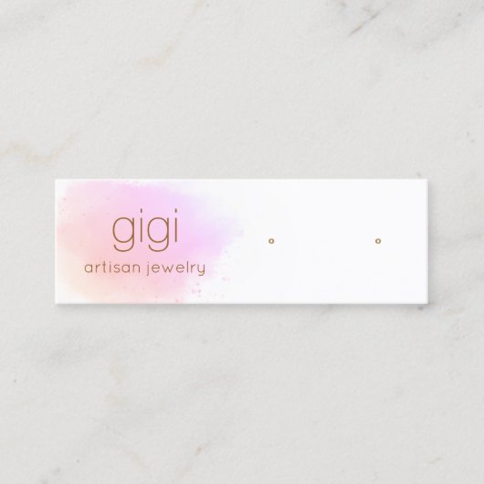 ピンクの水彩ロゴスタッドイヤリングディスプレイ スキニー名刺 (正面)
