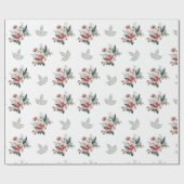 ピンクの水彩ローズとターコイズの葉 ラッピングペーパー (フラット)