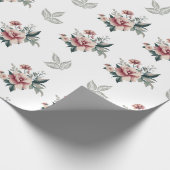 ピンクの水彩ローズとターコイズの葉 ラッピングペーパー (角)