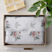 ピンクの水彩ローズとターコイズの葉 薄葉紙 (ギフト)