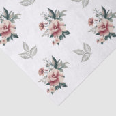 ピンクの水彩ローズとターコイズの葉 薄葉紙 (詳細)
