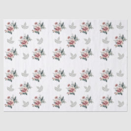 ピンクの水彩ローズとターコイズの葉 薄葉紙