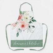 ピンクの水彩ローズオールオーバー印刷エプロン エプロン (正面)