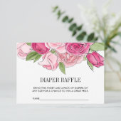 ピンクの水彩ローズ おむつくじチケット 招待状 (スタンド正面)