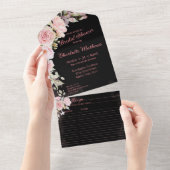 ピンクの水彩ローズ ブライダルシャワー オールインワン招待状 (貼ってはがせる)