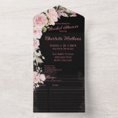 ピンクの水彩ローズ ブライダルシャワー オールインワン招待状 (内側)