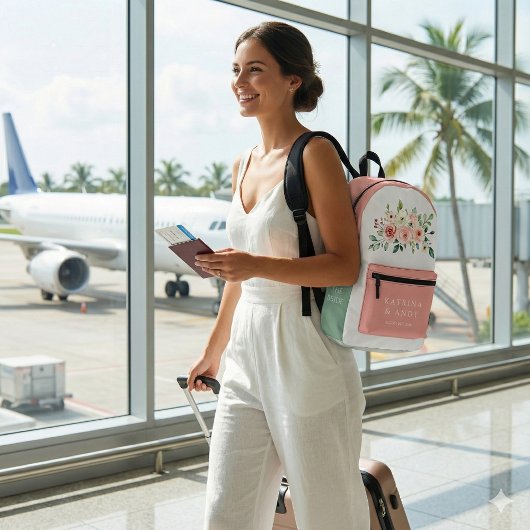 ピンクの水彩ローズ ブライダル バックパック