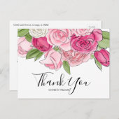 ピンクの水彩ローズ ベビーシャワー お礼 ポストカード (正面/裏面)