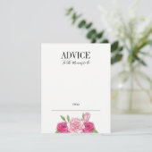 ピンクの水彩ローズ ベビーシャワー アドバイス カード (スタンド正面)