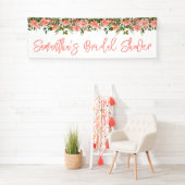 ピンクの水彩ローズ ロング ブライダル シャワー 横断幕 (インサイチュ)