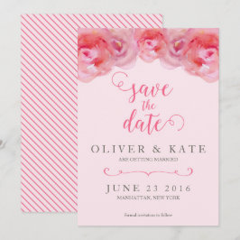 ピンクの水彩ローズ Save the Date 招待状
