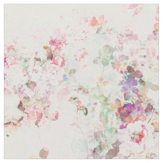 ピンクの水彩ヴィンテージの花のパターン ファブリック (クローズアップ)
