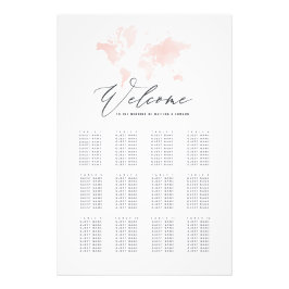 ピンクの水彩世界地図結婚のシーティングプラン フォトプリント           