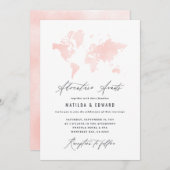 ピンクの水彩世界地図結婚の旅行 (正面/裏面)