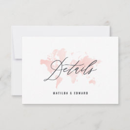 ピンクの水彩世界地図結婚の詳細 出欠カード