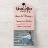 ピンクの水彩二写真卒業パーティー オールインワン招待状 (内側)