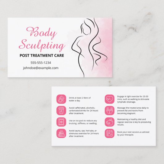 ピンクの水彩体スカルプト前/ポストトリートメント 名刺 (正面/裏面)