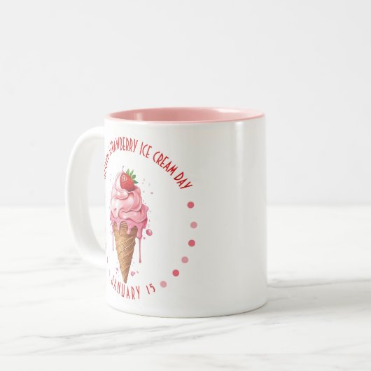 ピンクの水彩全国いちごアイスクリームの日 ツートーンマグカップ (正面左)